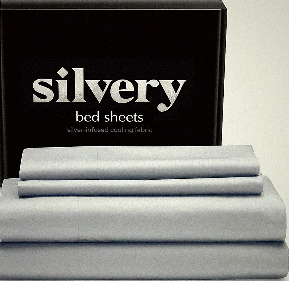 Silvery Silver Infused Cooling Bed Sheets Set Twin Gray Self Cleaning Temp